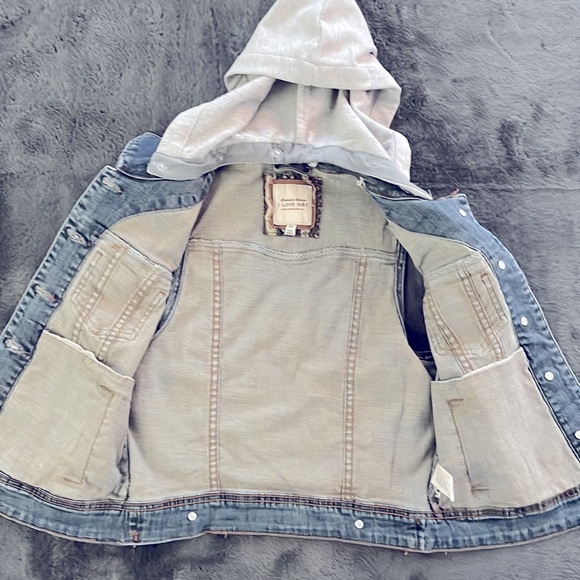 Denim Vest Hood Gray Layered Punk Grunge Skater Streetwear I Love H81 Size Small - Picture 4 of 7